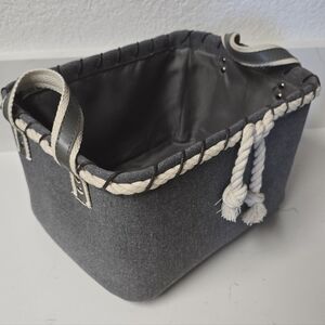 Gray Storage Basket with Rope & Fauxleather Handles 12x9x7inch